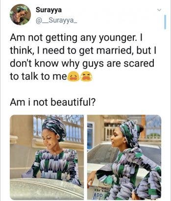 Lady cries out on Twitter -“I need to get married, but I don’t know why guys are scared to talk to me”