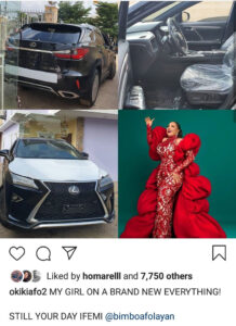 Film maker, Okiki Afolayan gifts wife Bimbo Afolayan a Lexus SUV for her birthday