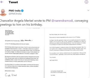 Chancellor Angela Merkel wrote to PM @narendramodi , conveying greetings to him on his birthday.