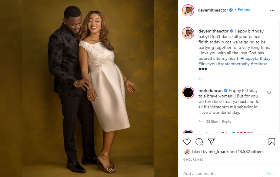 I love you with all the love God has poured into my heart - Deyemi Okanlawon writes in romantic birthday post to wife, Damilola 