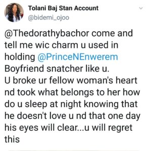 “How Do You Sleep At Night? Boyfriend Snatcher” – Lady Calls Out BBNaija Dorathy For Allegedly “Snatching” Prince