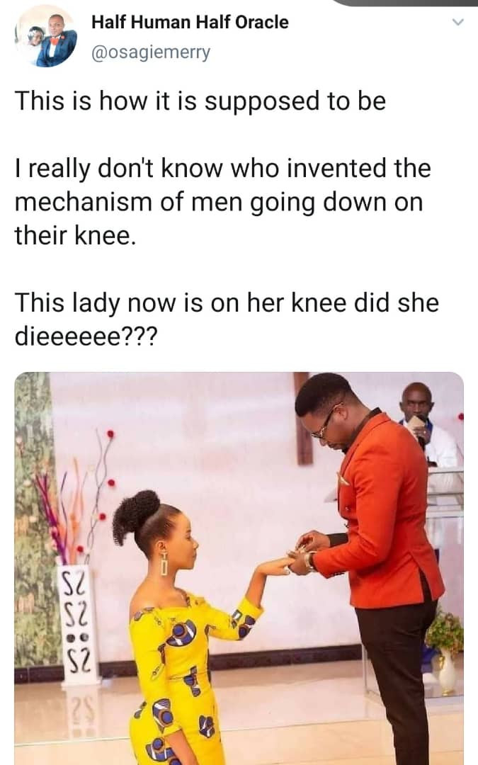 ''This is how it is supposed to be''- Nigerian medical doctor reacts to viral photo of lady kneeling as her fiancé proposed to her