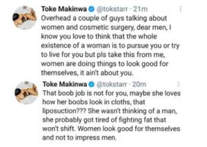 Cosmetic surgery: ''Women are doing things to look good for themselves. It ain’t about you''- Toke Makinwa tells men