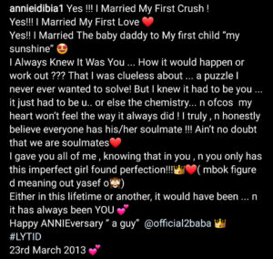 "I married my first crush" Annie Idibia expresses her love for Tuface with beautiful words as they celebrate wedding anniversary