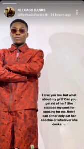 ”My Girlfriend Stabbed My Cook For Cooking For Me” – Reekado Banks Reveals