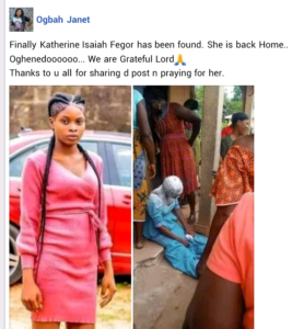 Missing 22-year-old lady found 12 days after she left home to visit boyfriend in Delta
