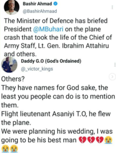 NAF pilot who died in the Kaduna crash was planning his wedding