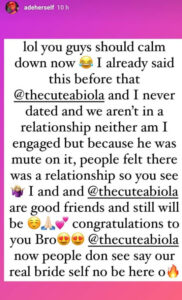 We never dated- Comedienne Adeherself reacts after photos and videos of her colleague, Cute Abiola’s traditional wedding surfaced online