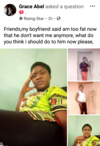 "He said I am too fat" - Nigerian lady claims her boyfriend broke up with her because of her weight