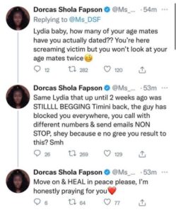 How many of your age mates have you actually dated? - Timini's bestie, Dorcas Shola Fapson defends him after being called out by 19-year-old ex-girlfriend