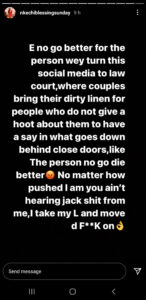 Nkechi Blessing questions why couples bring their "dirty linen" to social media for "people who do not give a hoot about them"
