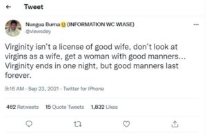 Virginity Isn’t “License” For A Good Wife ,“Virginity Ends In One Night, But Good Manners Last Forever” – Man Says
