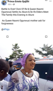 Ooni of Ife and Olori Naomi reportedly reconciled by elders, former Ondo governorship aspirant Prince Eniola Ojajuni claims
