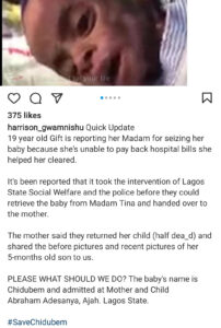 Teen mom cries out at the state of her baby after her madam allegedly seized the child because she couldn't pay back the hospital bill she helped her with