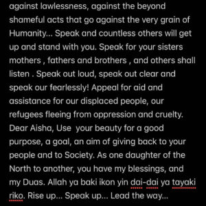 How can we be silent when these evil men enter our villages and gangrape our women and minors?- Sanusi Lamido's wife writes current Miss Nigeria, asks her to use her reign to speak on insecurity in the North