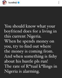 Try to find out where the money is coming from. The rate of ritual killings in Nigeria is alarming - Laura Ikeji Kanu advises ladies