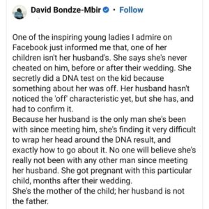 Lady Confused As DNA Test Reveals Her Baby Isn’t Her Husband’s Biological Child