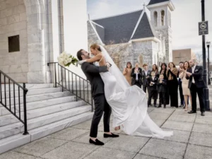 A couple turned their engagement party into a surprise wedding that cost less than $8,000, and the bride wore a $37 dress