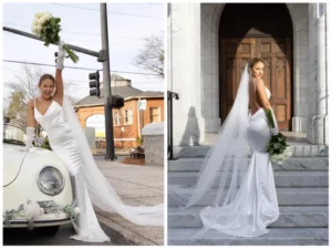A couple turned their engagement party into a surprise wedding that cost less than $8,000, and the bride wore a $37 dress