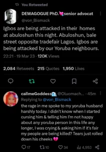 "I might end up poisoning him with the way I feel" Igbo woman reveals how the attack on Igbos is affecting her marriage to a Yoruba man