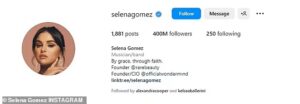 Selena Gomez becomes first woman to hit 400 million followers on Instagram after dethroning Kylie Jenner as the most-followed female on the platform