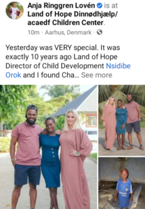 Danish aid worker, Anja Ringgren Lovén celebrates young girl rescued 10 years ago after being branded a witch and abandoned by her family in Akwa Ibom