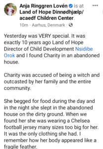 Danish aid worker, Anja Ringgren Lovén celebrates young girl rescued 10 years ago after being branded a witch and abandoned by her family in Akwa Ibom