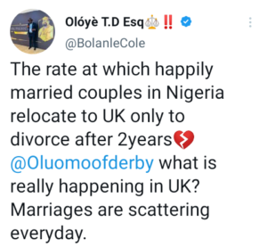 Lawyer decries high rate of divorce among 'happily married' Nigerian couples after they relocate to UK