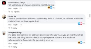 A Nigeria wife material brings up a bride price list for prospective suitor