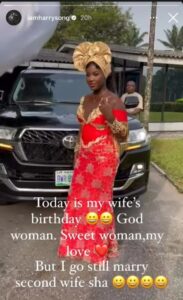“I Go Still Marry 2nd Wife Sha” – Harrysong’s Birthday Message To Wife Stirs Reactions.