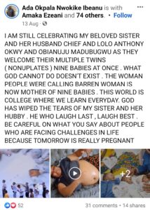 Anambra woman becomes viral sensation after welcoming nonuplets