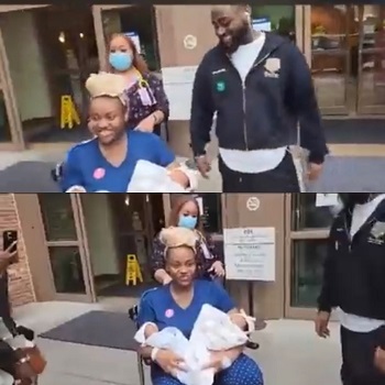 First video of Davido and Chioma leaving hospital with their twins